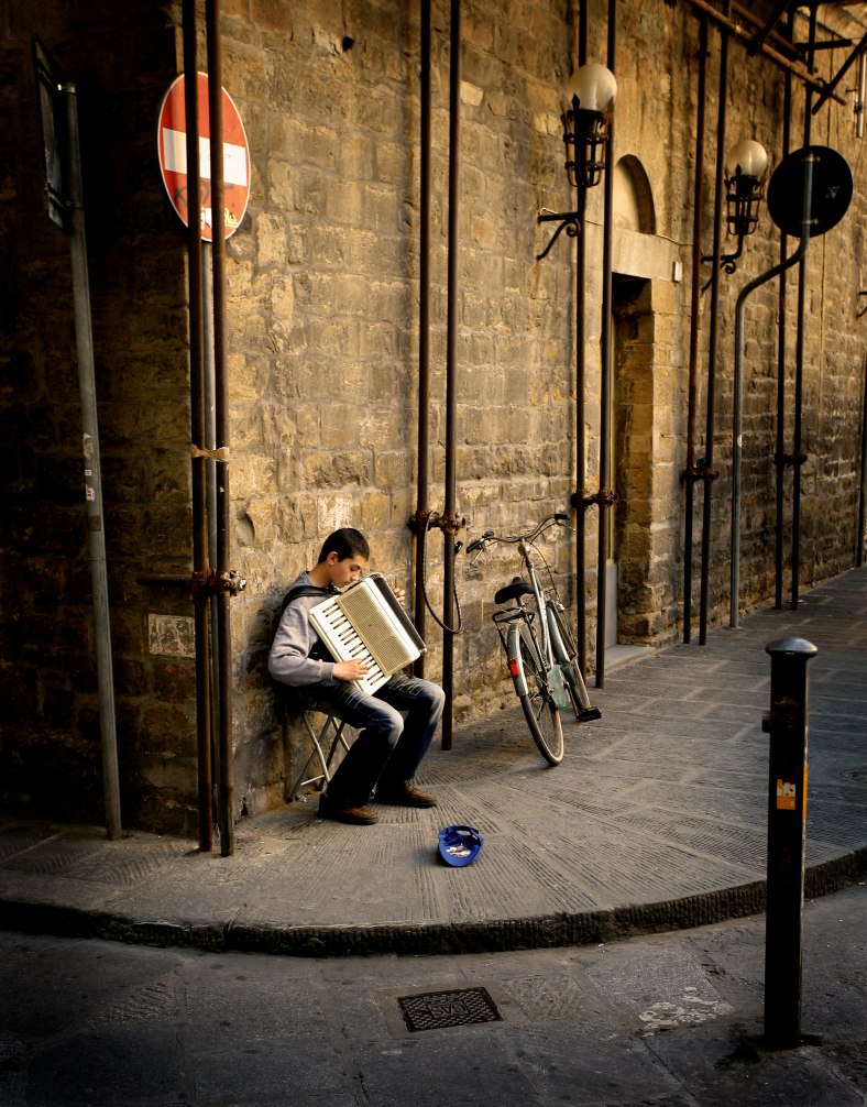 Street musician, Florence, Italy, playing accordian